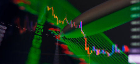 Stock trading, crypto currency background.Charts of financial instruments