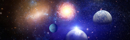 Stars of a planet and galaxy in a free space.