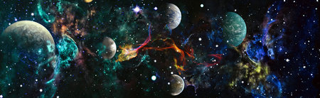 Cosmic panorama of the universe. space travel fantasy.の写真素材