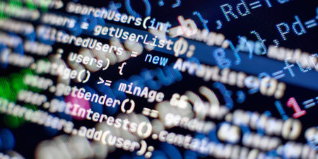 abstract computer script code. New technology revolution.Technology background.の写真素材