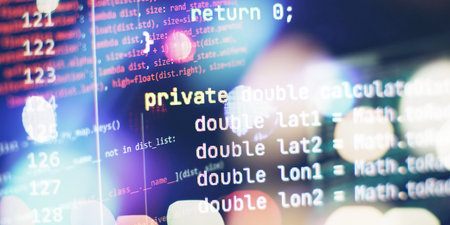 abstract computer script code. New technology revolution.Technology background.
