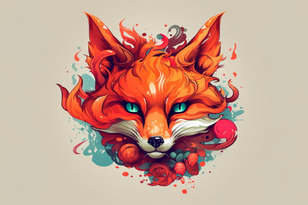 Cartoon style of fox for printing card featuring Generativeの素材