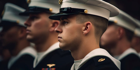 Military service members in uniform participating in Independence Day celebrationsの素材