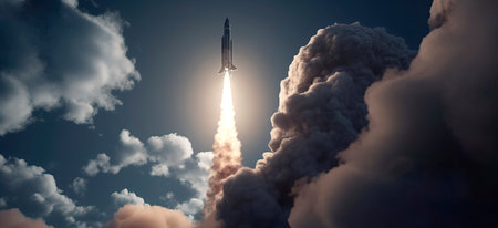 clouds from rocket launch on black background Fantasticの素材