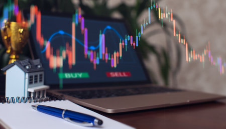 Stock market or forex trading graph and candlestick chart suitable for financial investmentの写真素材