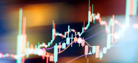 Concept of stock market and fintech. Blurry digital charts overの写真素材