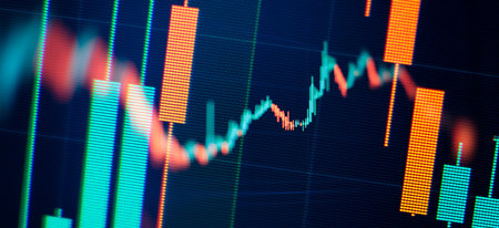 Diagrams, financial figures. Abstract glowing forex chart interface wallpaper. Investment, trade,...