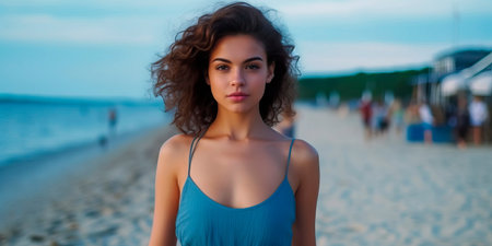 Beautiful woman vacationing on the sea, summer vacation,の素材