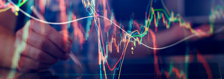Diagrams, financial figures. Abstract glowing forex chart interface wallpaper. Investment, trade...