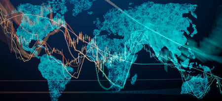 Diagrams, financial figures. Abstract glowing forex chart interface wallpaper. Investment, trade stockの写真素材