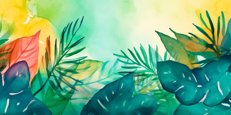 watercolor invitations for a tropical-themed event, featuring palm leaves and vibrant colorsの素材