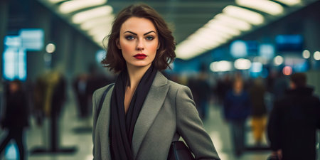 woman working as a flight attendant in the background of the airportの素材