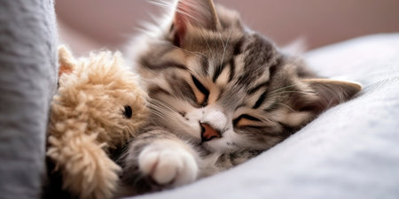 exhibiting their nurturing and protective instincts, reminding us of the tender and caring nature of cats on International Cat Day.の素材