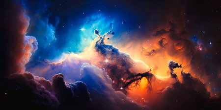 Nebula and galaxies in space. Space many light years . Colored nebula and open cluster of stars in the universe.の素材