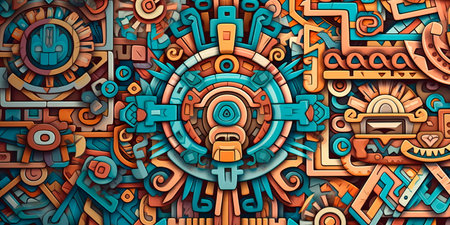 Aztec pattern featuring bold and intricate patterns reminiscent of the ancient civilization's art and cultural symbolism.の素材