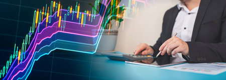 Stock market or forex trading graph and candlestick chart suitable for financial investment concept....