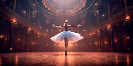 graceful ballerina performing an elegant dance on stage. Generative AIの素材