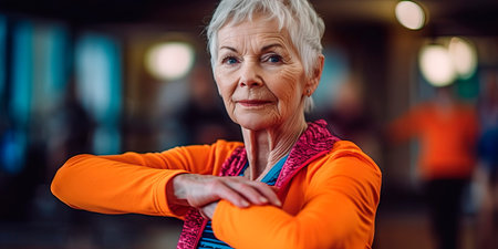 older generation engaging in physical activity, such as yoga or group fitness classes. Generative AIの素材
