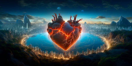 Earth with a heartbeat, symbolizing the interdependence between a healthy planet and a sustainable population.の素材