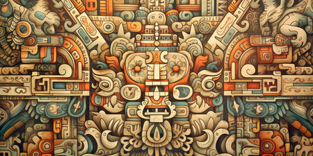 Aztec pattern featuring bold and intricate patterns reminiscent of the ancient civilization's art and cultural symbolism.の素材