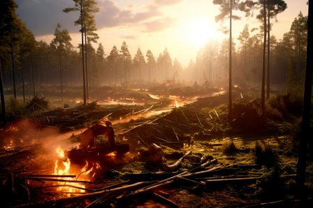 large-scale deforestation and destruction of natural animal habitats. Generative AIの素材