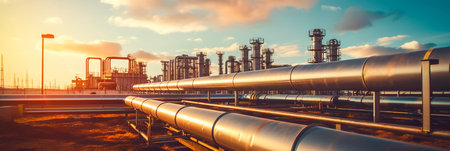 Large oil pipeline and gas pipeline in the process of oil refining and the movement of oil and gasの素材