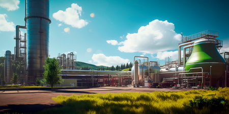 bioenergy plant utilizing organic waste to produce biogas for heating and electricity, reducing greenhouse gas emissions.の素材
