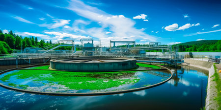 Industrial wastewater treatment plant purifying water before it is discharged.の素材