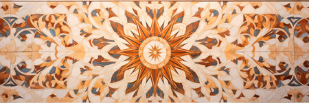 marble background with an artistic arrangement of stone ceramic tiles, resembling a mandala-inspired pattern.の素材