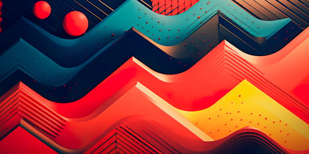 Retro-inspired risographic poster featuring bold geometric patterns and a striking color palette, evoking a sense of nostalgia and charm.の素材