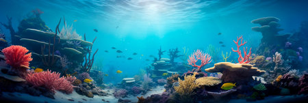 extreme depth of the ocean with a diverse coral reef.の素材