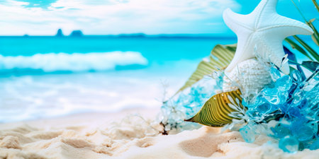 background inspired by the ocean, with shades of blue and aqua, capturing the serenity of a tropical beach paradise. Generative AIの素材