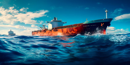 tanker carrying oil in the ocean. oil transportation distanceの素材