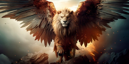 combination of a lion and an eagle - a symbol of wisdom and strength.の素材