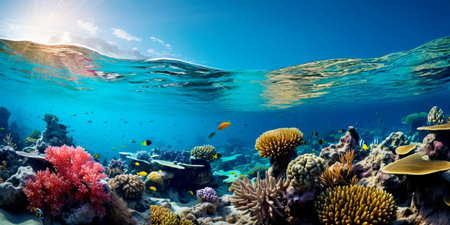 extreme depth of the ocean with a diverse coral reef.の素材