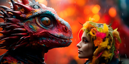 communication between a person and an alien animal with an appearance and behavior that differs from earthly ones.の素材