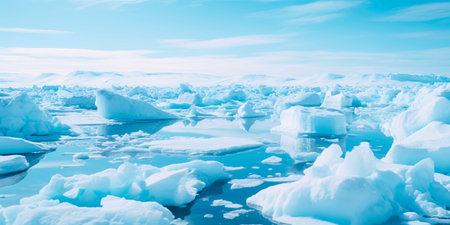 arctic ice field with floating icebergs.の素材
