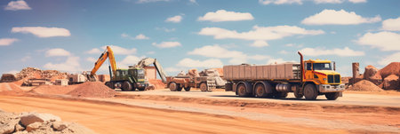 trucks delivering construction materials to the site.の素材
