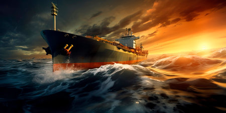 tanker carrying oil in the ocean. oil transportation distanceの素材