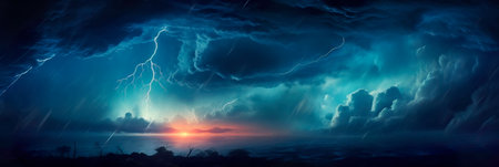 stormy sky and a powerful lightning that breaks the dark clouds.の素材