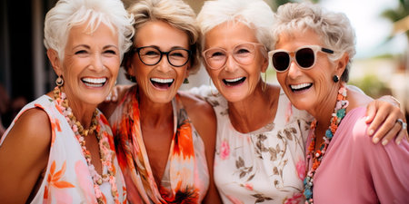 Portrait of a group of elderly friends playing volleyball on the beach.の素材