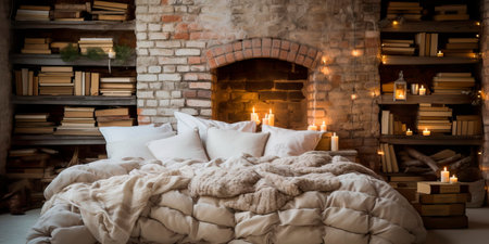 bedroom with clean lines, natural materials, and soft, neutral tones. Generative AIの素材