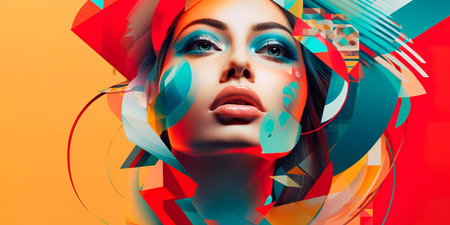 geometric background with a retro-inspired color scheme and abstract shapes, ideal for a presentation on vintage fashion or pop culture. Generative AIの素材