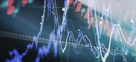 Falling stock markets, stocks for coronavirus , analysis for professional technical analysis on the monitor of aの写真素材