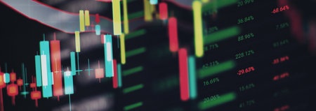 Analyzing investment statistics and indicators on dashboard for tradingの写真素材
