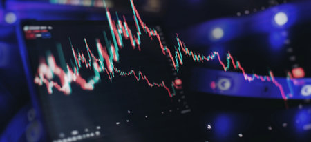 green candlesticks going up indicating crypto rising in value. Graphical representation of volumes...