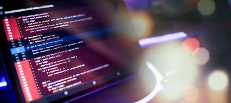 Computer script. Programming code abstract screen of software developer.