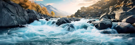 fast-flowing river cutting through a rocky gorge, emphasizing the dynamic forces of nature.の素材