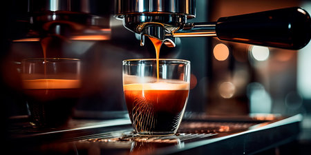 espresso machine pulling a rich shot of espresso into a cup.の素材
