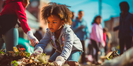 children participating in a citywide cleanup competition, inspiring civic responsibility.の素材